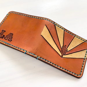 Saguaro Sunburst Leather Wallet Cactus Southwest Made to Order Western Sheridan Style Succulent Sunset Arizona Flag Cowboy image 3