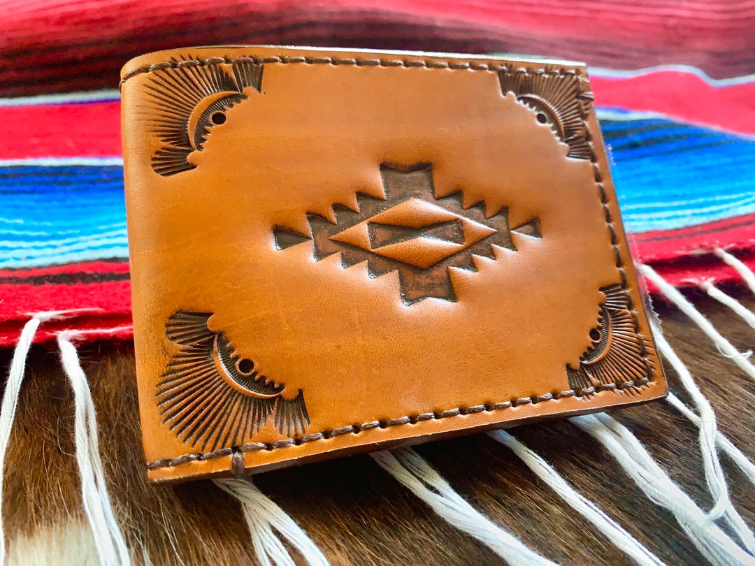 Crazyhorse Leather Bi Fold Wallet - Native Symbols- Western-southwest ...