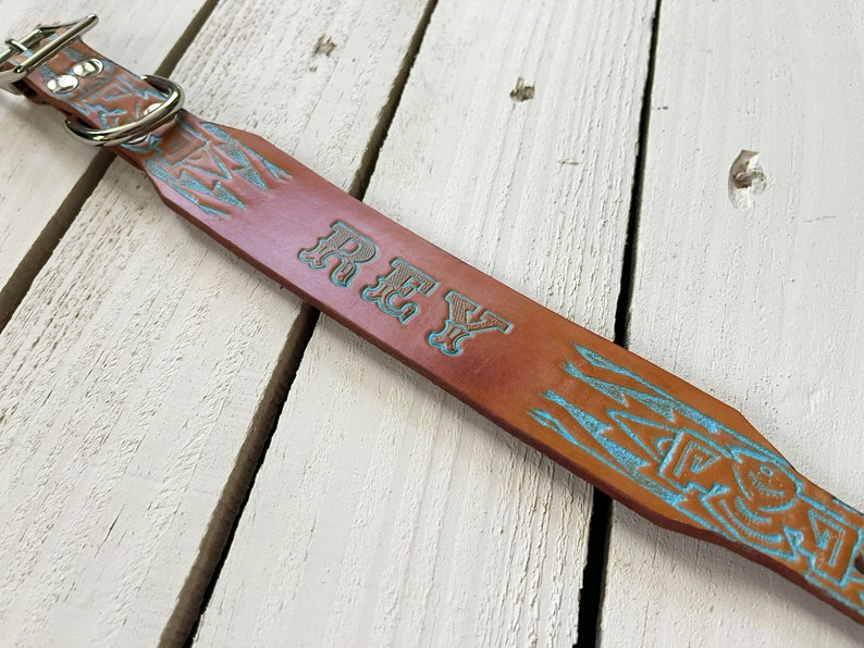 Thunderbird & Turquoise Dog Collar Personalized Dog Collar Customized Hardware Finish T-Bird Southwest Design image 2