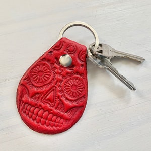 Sugar Skull KeyChain - Blood Red - Hand Painted -Day of the Dead - Calavera -Made to Order -Dia de los Muertos-Folklorico - Skull