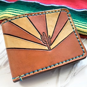Saguaro Sunburst Leather Wallet Cactus Southwest Made to Order Western Sheridan Style Succulent Sunset Arizona Flag Cowboy image 1