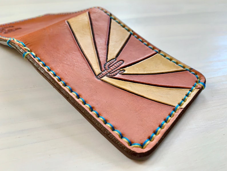 Saguaro Sunburst Leather Wallet Cactus Southwest Made to Order Western Sheridan Style Succulent Sunset Arizona Flag Cowboy image 7