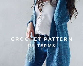 CROCHET PATTERN / UK terms / -- the grace cardigan -- / easy pattern suitable for beginners / cotton crochet cardigan for women 4ply /