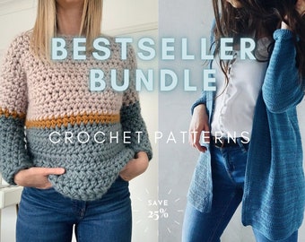 2 x Crochet PATTERN  / BESTSELLER BUNDLE / save 25% ! / the grace cardigan + the stria jumper / beginner crochet cardigan crochet sweater