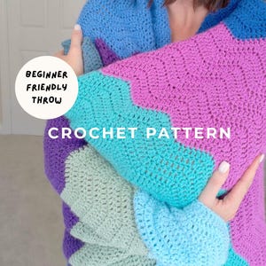 Easy Ripple Crochet Blanket Pattern: Beginner Friendly Color Block Throw DK Yarn (PDF Pattern)