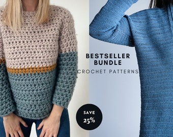 CROCHET BESTSELLER BUNDLE / save 25% ! 2 patterns included / the grace cardigan + the stria jumper / beginner crochet cardigan sweater