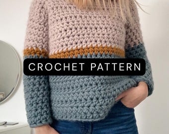Grobstrick-Häkelmuster für einen Wollpullover: Anfängerfreundlicher Pullover (US-Häkelbegriffe) PDF-Anleitung