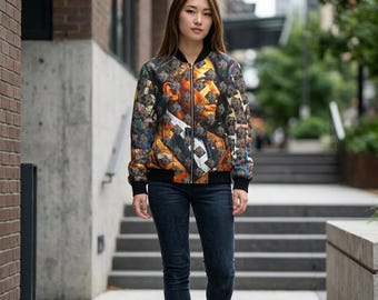 Abstrakt porträtt Bomber Obama-jacka | Geometrisk mosaikporträtt AOP