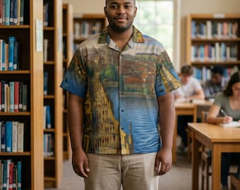 Historic Cityscape Bridge print Shirt | Hawaiian Camp Shirt