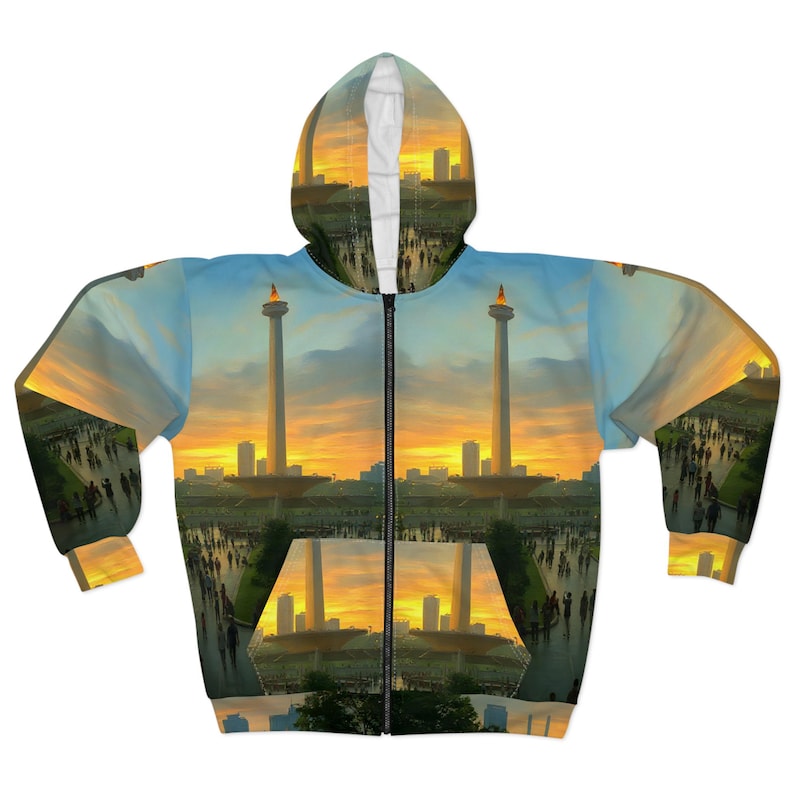 Sunset Cityscape Zip Hoodie — Monument Park Sunrise All-Over Print
