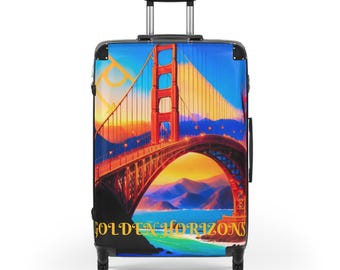 Golden Horizons: A Surrealist Journey through San Francisco Suitcase
