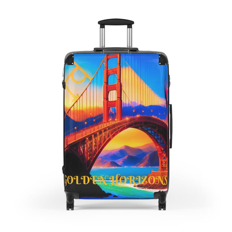 Golden Horizons: A Surrealist Journey through San Francisco Suitcase