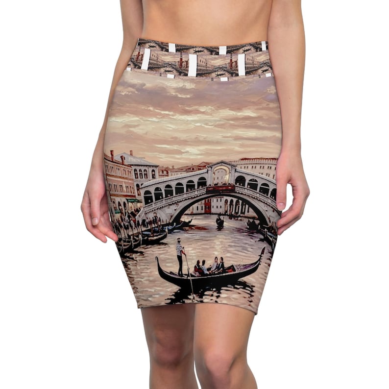 Venice Gondola Canal Print Pencil Skirt | Rialto Bridge Scenic