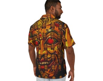 Tiki Mask Pattern Hawaiian Shirt | Camp Shirt