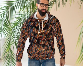 Hoodie med tribalmaskmönster | Abstrakt etnisk ansiktsdesign