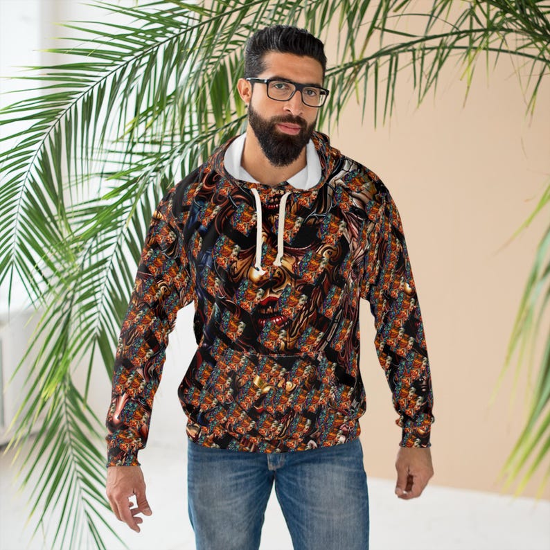 Tribal Mask Pattern Hoodie | Abstract Ethnic Face Design