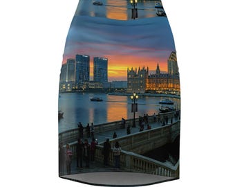 London Sunset Riverfront Pencil Skirt