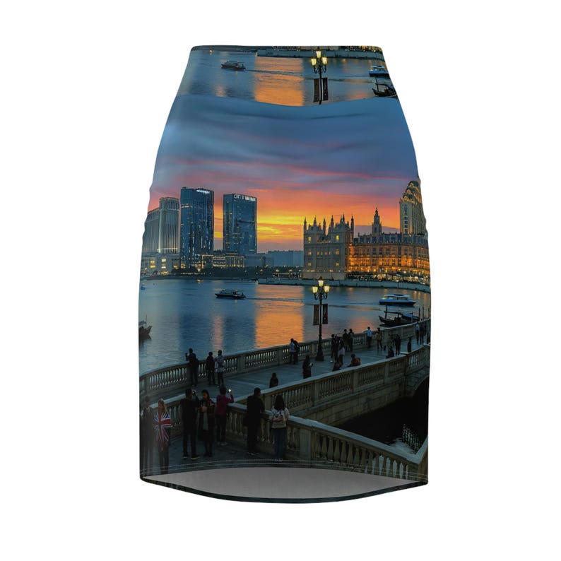London Sunset Riverfront Pencil Skirt