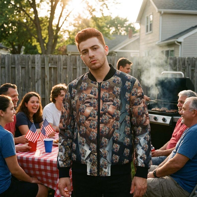 DONALD TRUMP Abstract Collage Face Pattern Bomber Jacket