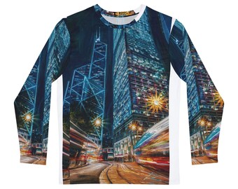 City Nightscape Long Sleeve Shirt | Urban Skyline Tram Lights