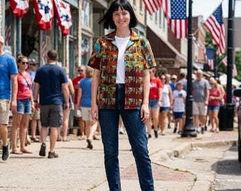 Vintage Film Strip Pattern Hawaiian Camp Shirt
