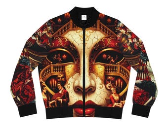 Venetian Masquerade Face Bomber Jacket | Carnival Mask Art AOP