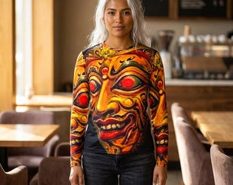 Golden Demon Mask Long Sleeve Shirt | All-Over Print