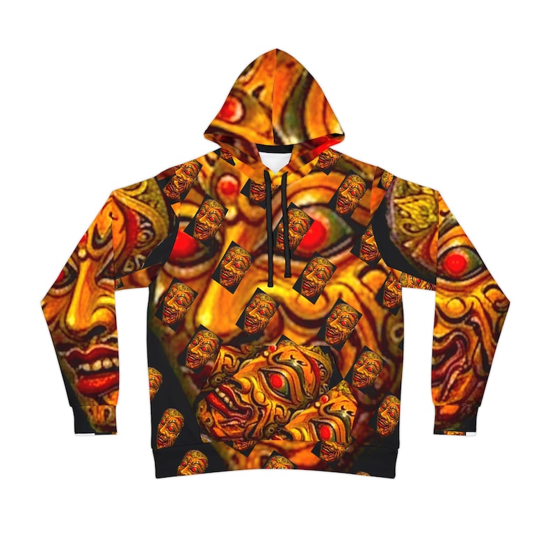 Tribal Mask Pattern Hoodie | All-Over Print Athletic Hoodie