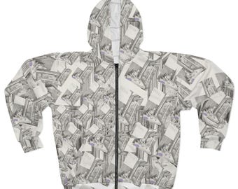Vintage Camera Collage Zip Hoodie | Retro Photography Pattern, All-Over Print