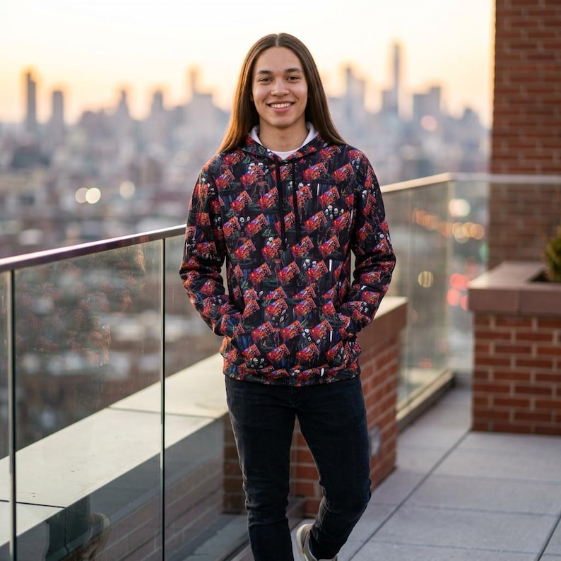 Red Rose Pattern Hoodie | All-Over Print Floral Athletic Hoodie