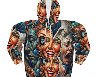 Surreal Faces All-Over Print Hoodie