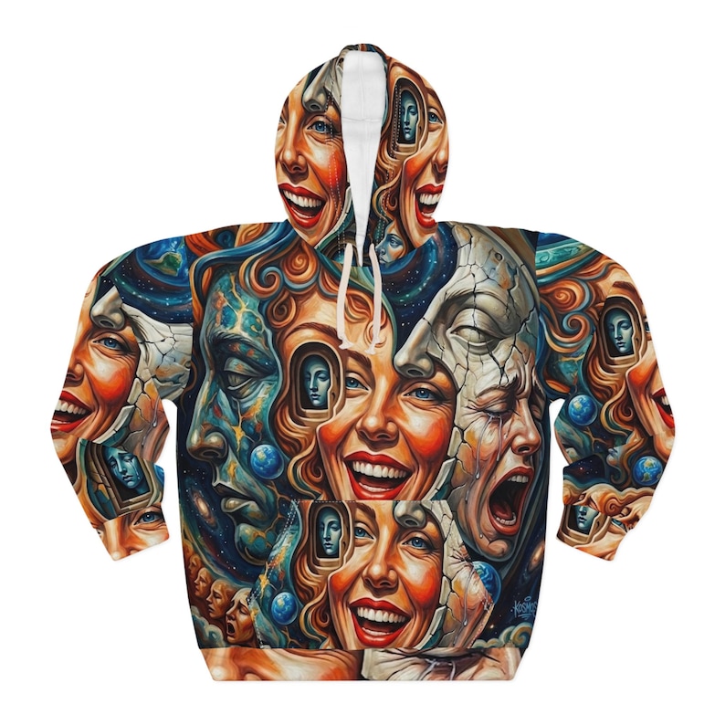 Surreal Faces All-Over Print Hoodie