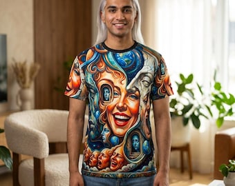 Surreal Faces Collage Tee | Psychedelic Portrait All-Over Print Shirt