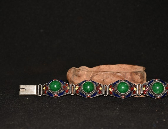 Handmade Tibetan silver cloisonne inlaid jade and… - image 6