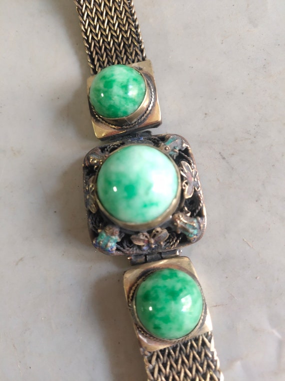 Old rare Tibetan silver inlaid gemstone bracelet,… - image 3