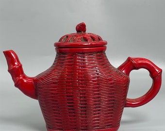 Théière en corail rouge, sculptée à la main en Chine, décoration de bureau, peut être utilisée