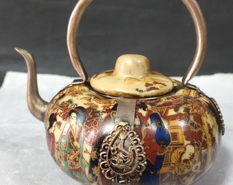 Handcarved Tibetan silver inlaid porcelain wine/tea pot ,exquisite character patterns, unique design, desktop decoration, worth collecting