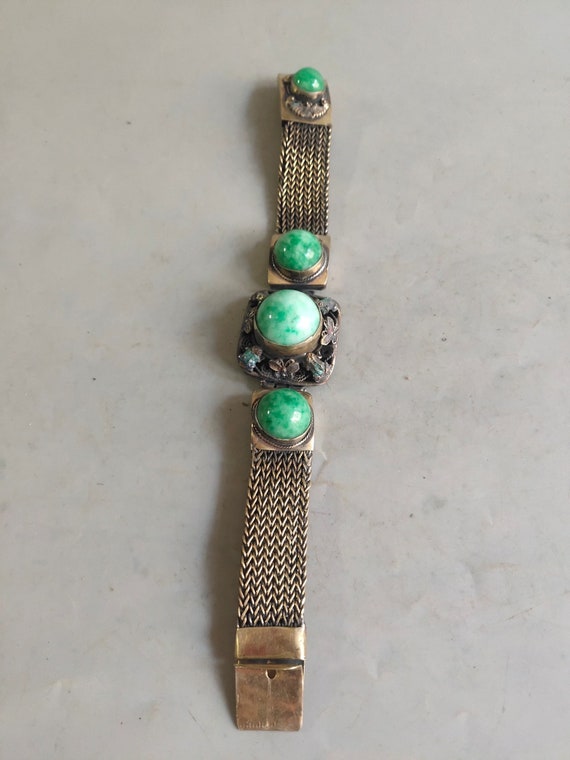 Old rare Tibetan silver inlaid gemstone bracelet,… - image 1