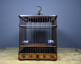 Handmade rosewood inlaid gemstone bird cage, furniture decoration, collected in China, can be used