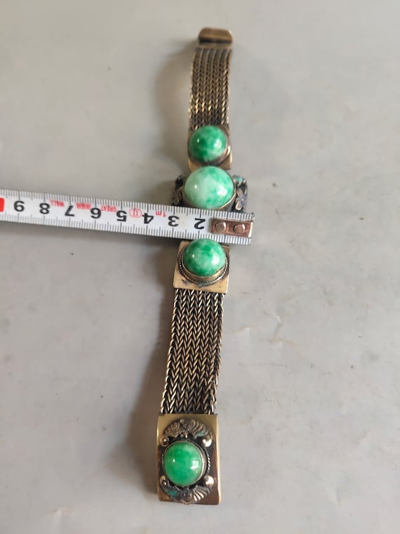 Old rare Tibetan silver inlaid gemstone bracelet,… - image 8