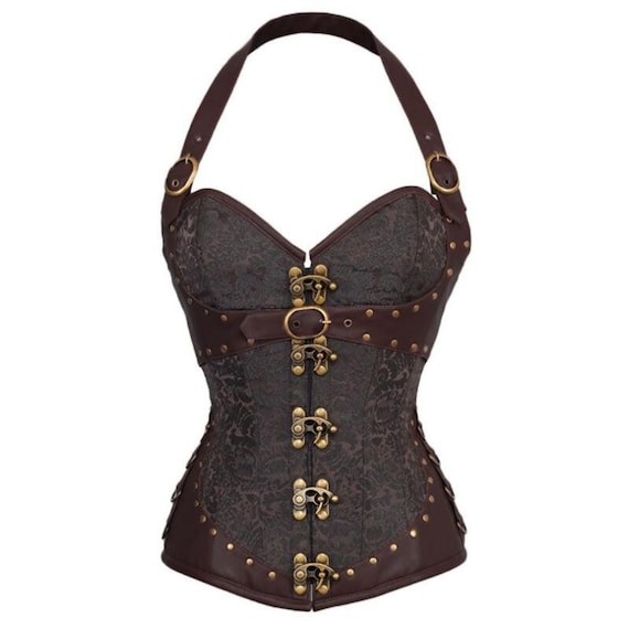 Women SteamPunk/Gothic/Metal Waist coat leather corset, overbust corset, black corset, steampunk clothing, corset,sexy corset, sexy cosplay