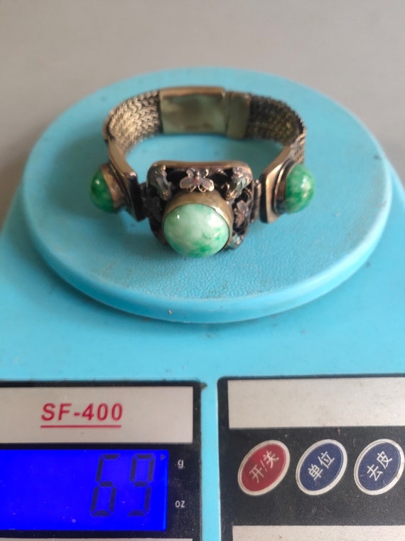 Old rare Tibetan silver inlaid gemstone bracelet,… - image 9