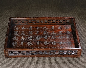 Chinese handmade carved natural rosewood hollowed out lace tea/coffee/tray, rare and precious, ancient and exquisite