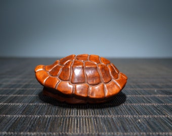 Chinese collection handmade carved boxwood turtle shell statue ornaments,exquisite wood carving,furniture decoration,can be used