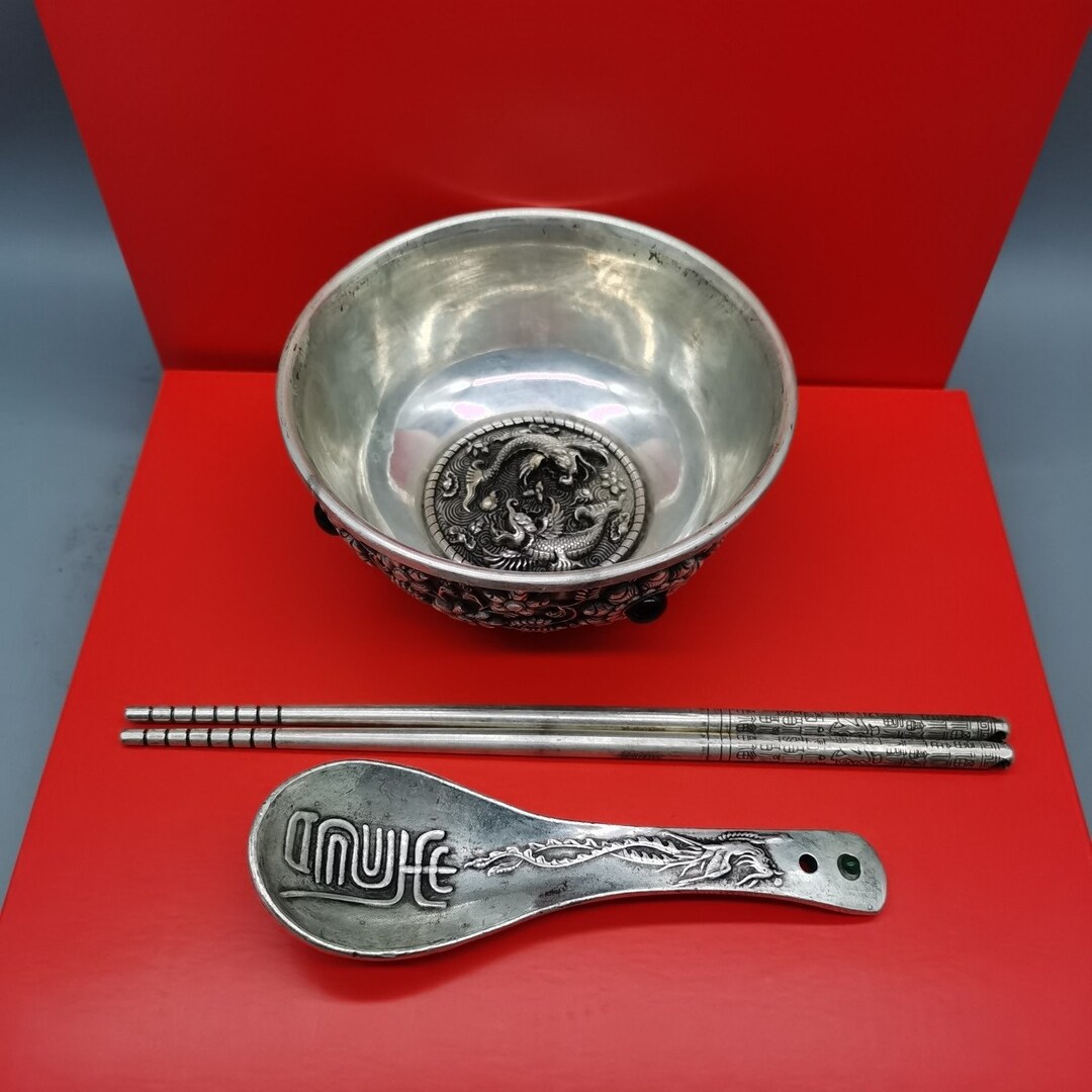 Chinese Antique Pure Handcarved Tibetan Silver Bowls Spoons - Etsy