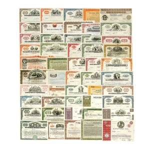 Lot of 40 different USA Stocks and Bonds Certificates nice used and unused