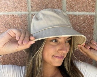 Khaki Bucket Hat, Neutrals Bucket Hat, Spring 2025 Hat, Tan Canvas Hat, Sleek Hat, Chic Style, Bucket Hat for Men