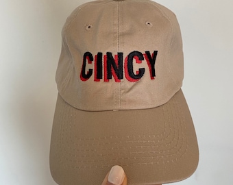 Black & Red Cincinnati Hat, Khaki Cincy Hat, Trendy Cincy Baseball Cap, Cincinnati Hat, Khaki Cincy Hat, Cincinnati Red