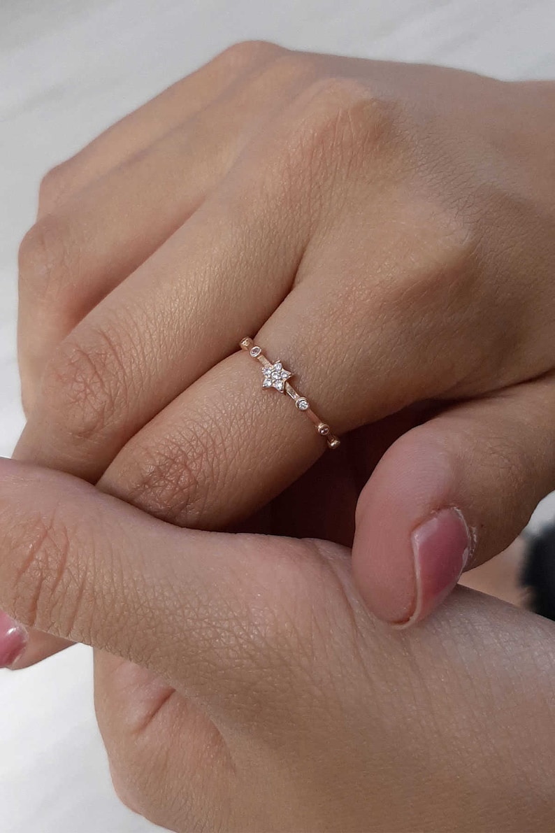 Stackable Ring North Star Star Gold Jewelry Rose Gold Star Solid Gold Ring YZK0122 Row Stones Ring 14k Stacking Star Gold Ring
