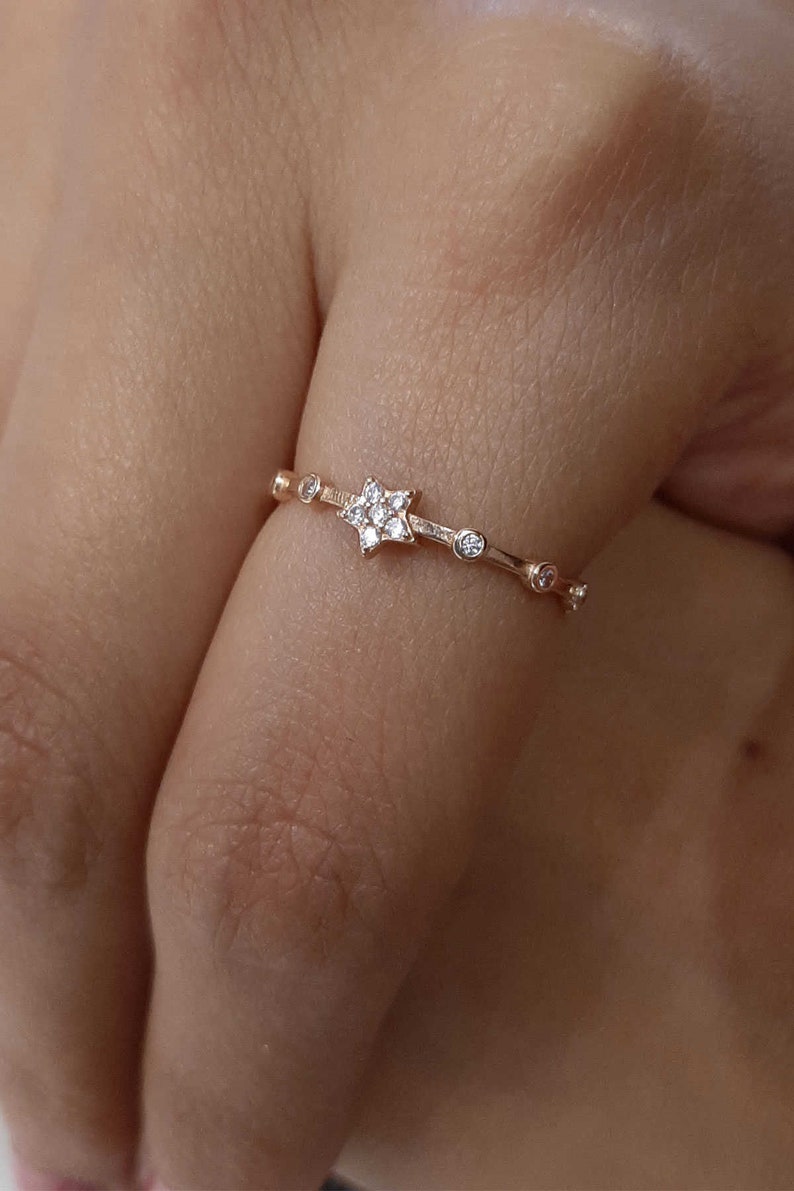 Stackable Ring North Star Star Gold Jewelry Rose Gold Star Solid Gold Ring YZK0122 Row Stones Ring 14k Stacking Star Gold Ring